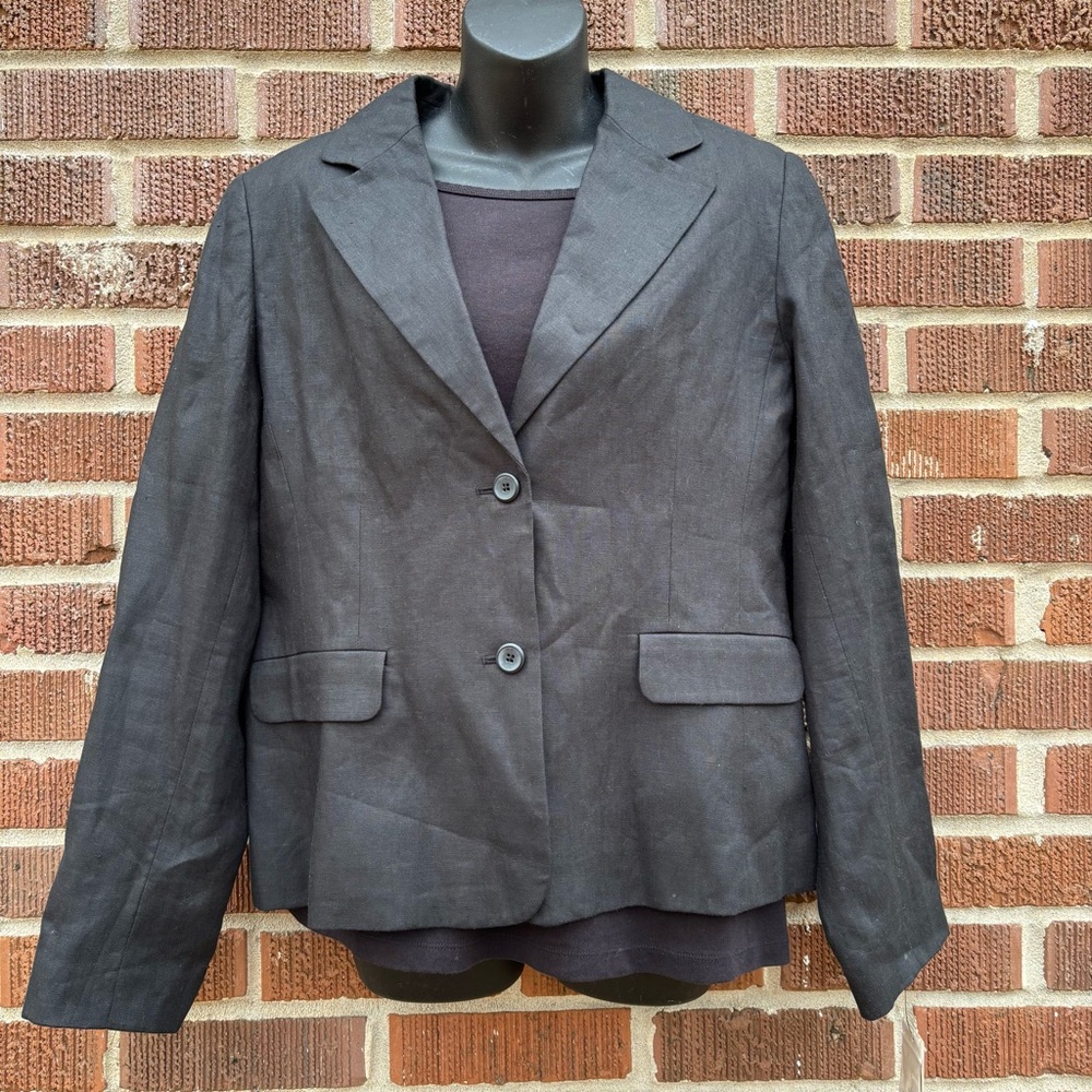 Vintage Rafaella NWT Blazer 100% Linen Lined Boxy 2 Button Black Sz 14